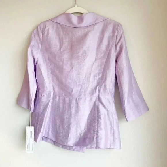 WORTH Size 2 Linen 3/4 Sleeves Shawl Neck Belted Blouse in Pale Hydrangea NEW - Picture 5 of 5